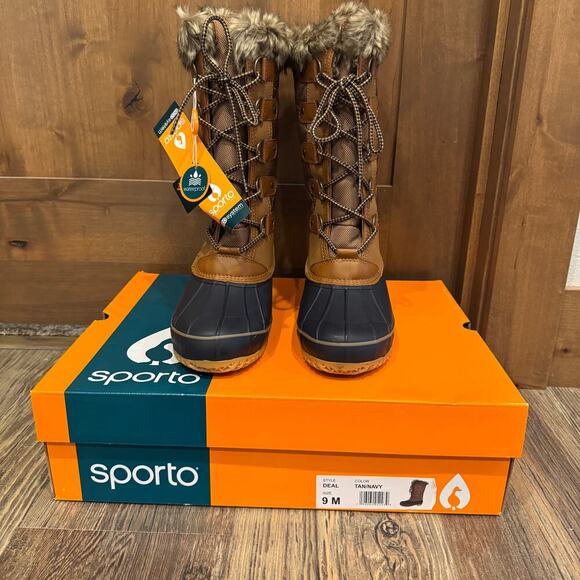 Sporto Deal Waterproof Quilted Duck Boots with Faux Fur Trim 9 Tan - Picture 9 of 10